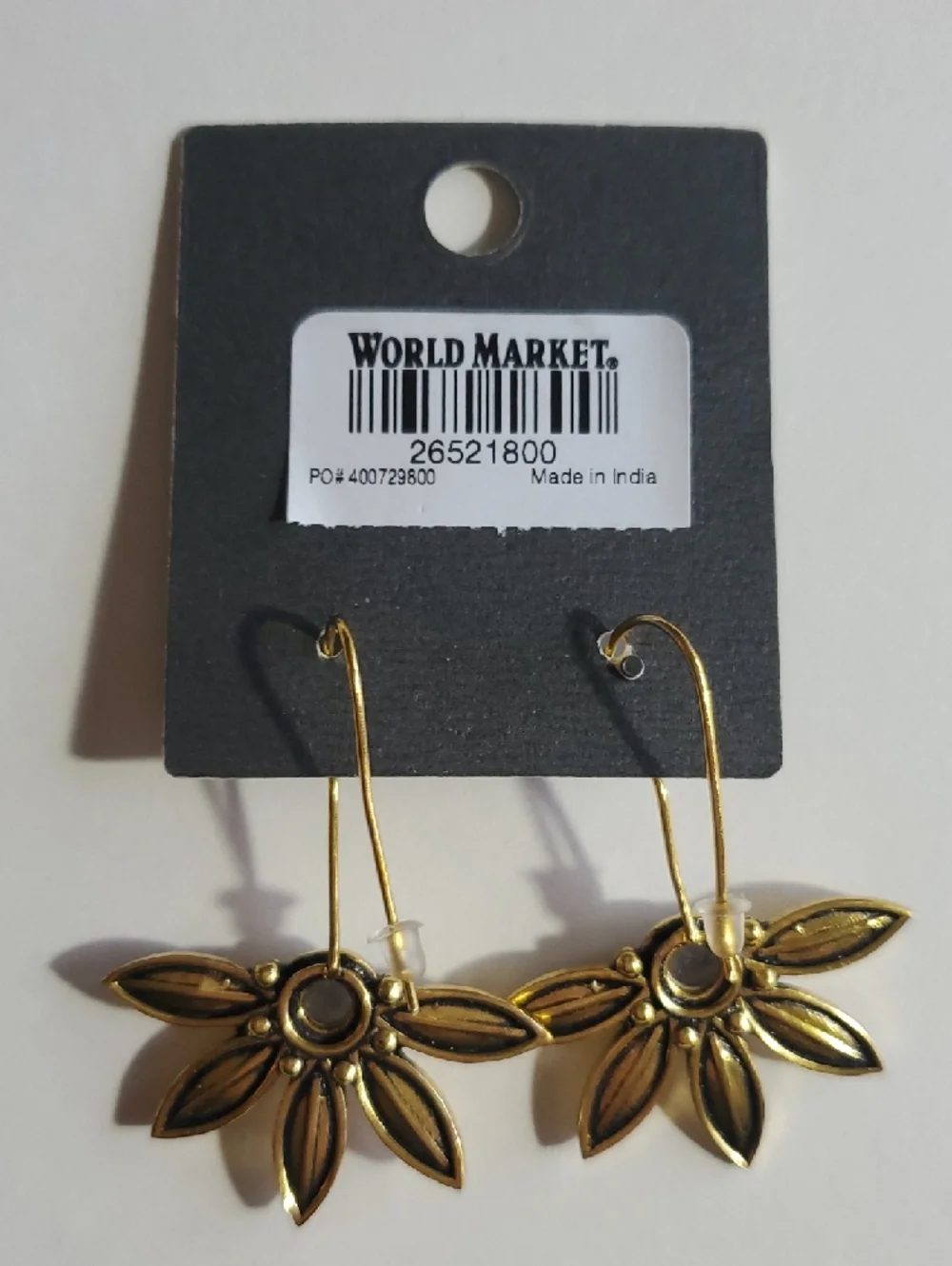 Cost Plus World Market 14K Gold Plated Floral Drop Earrings Semi Precious Stone - Picture 4 of 5